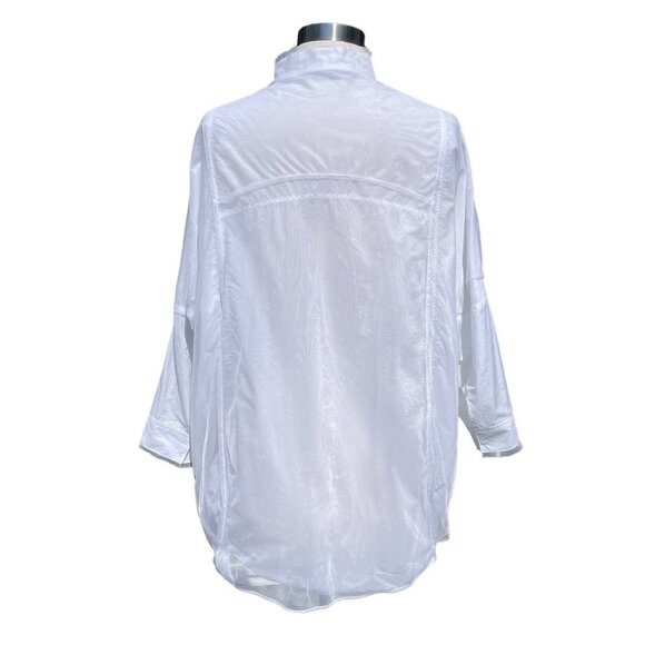 Demoo Parkchoonmoo White Shirt Snaps Blouse Mesh Overlay Cotton Blend Lagenlook - Picture 4 of 7